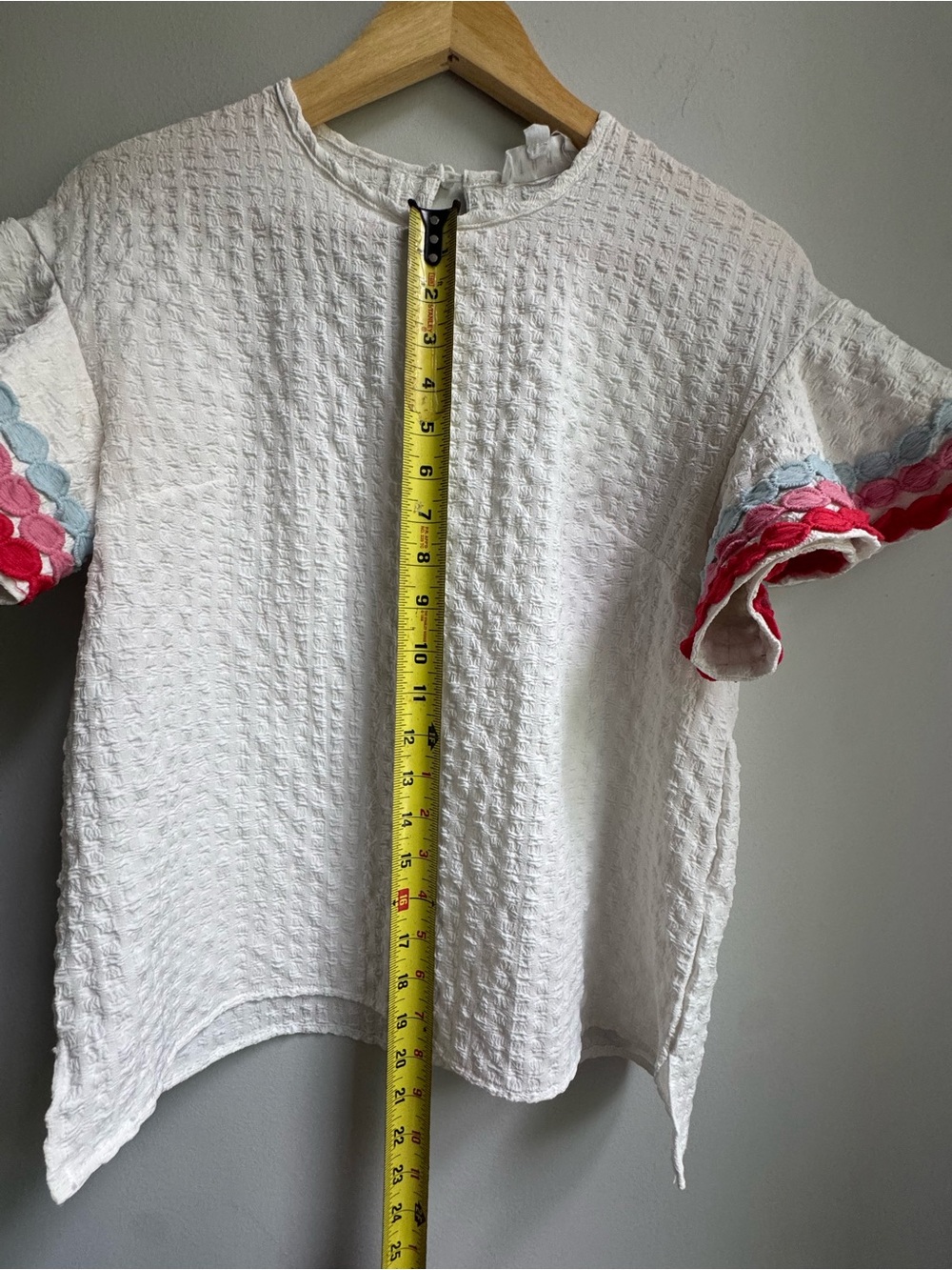 THML White Textured Short Sleeve Top with Pink & Blue Trim - Picture 5 of 10